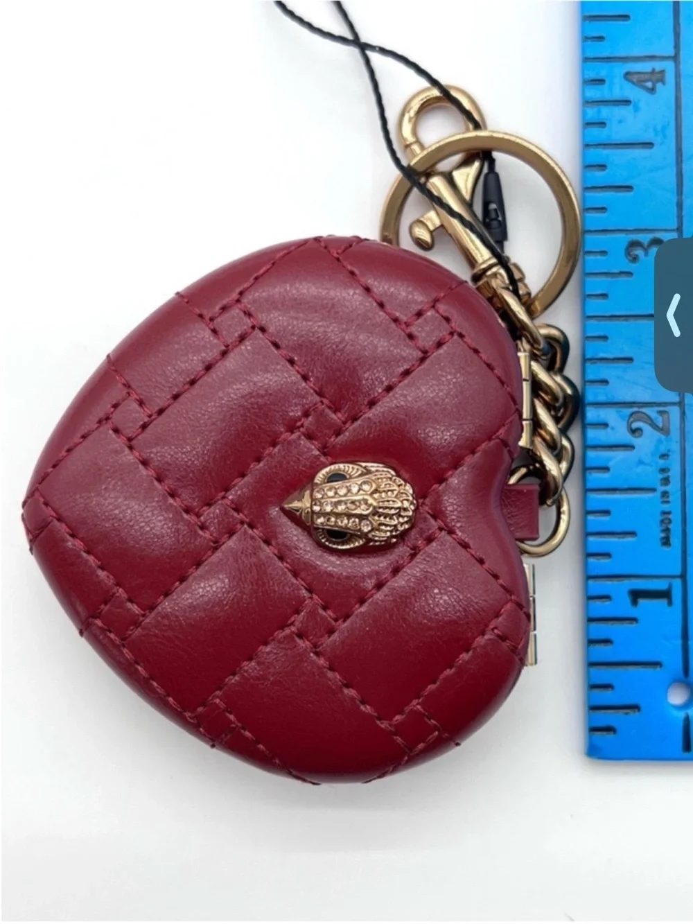 Kurt Geiger Quilted Burgundy Heart Key Charm NWT